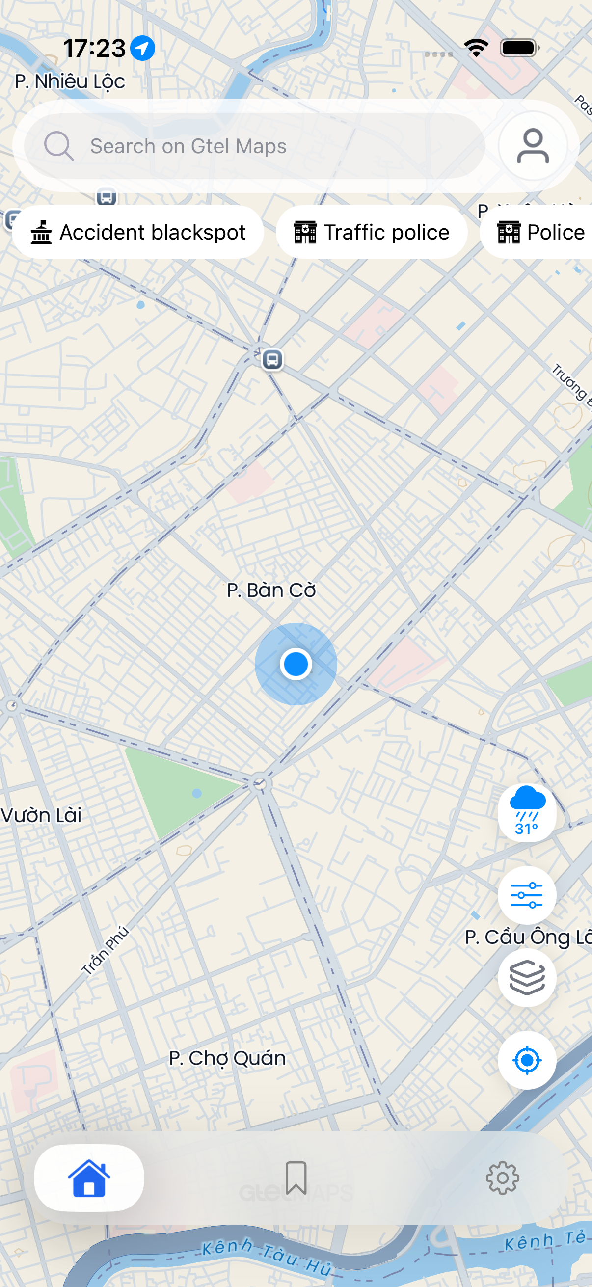User location shown on the map