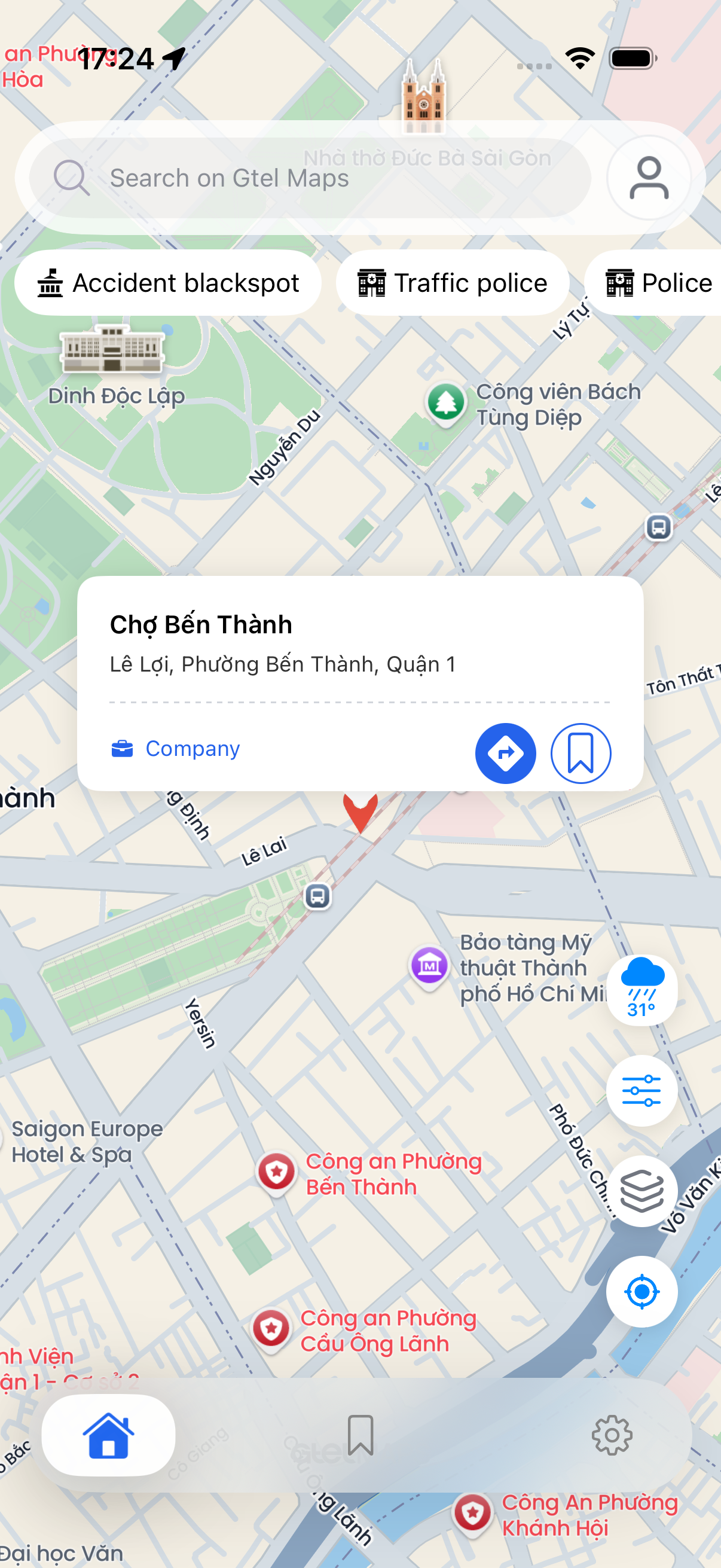 Selected marker on the map